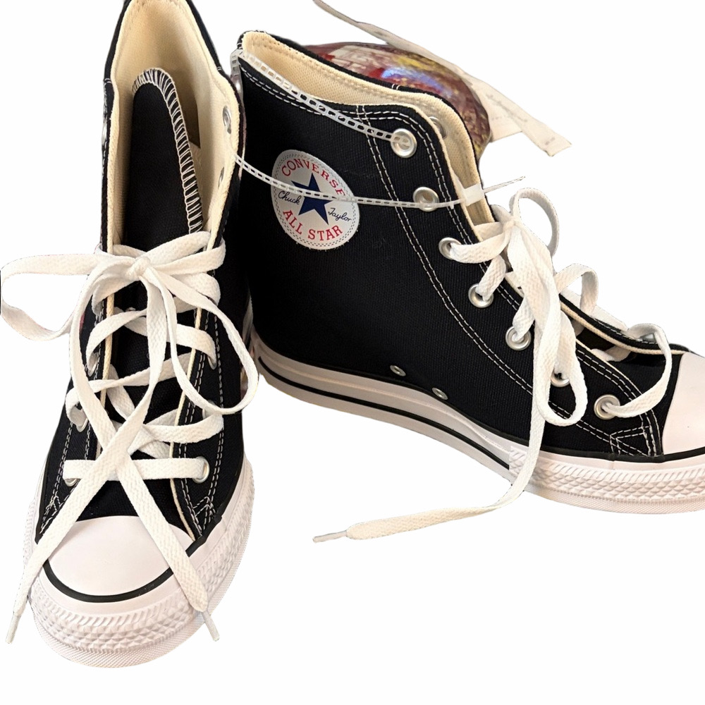 Women’s black Chuck Taylor all star wedge platform high top sneakers size 9 NWT - Picture 2 of 4